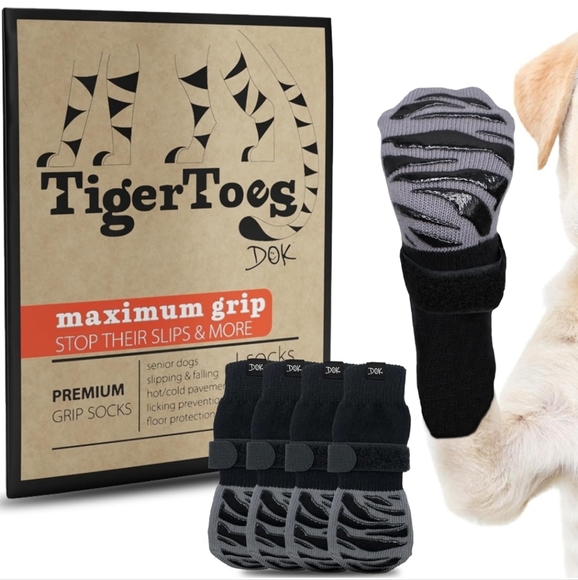 DOG SOCKS Tiger Toes no slip socks for dogs size Medium - Picture 1 of 5
